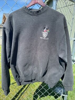 Vintage Warner Bros. Black Crewneck Sweatshirt with Embroidered Bugs Bunny